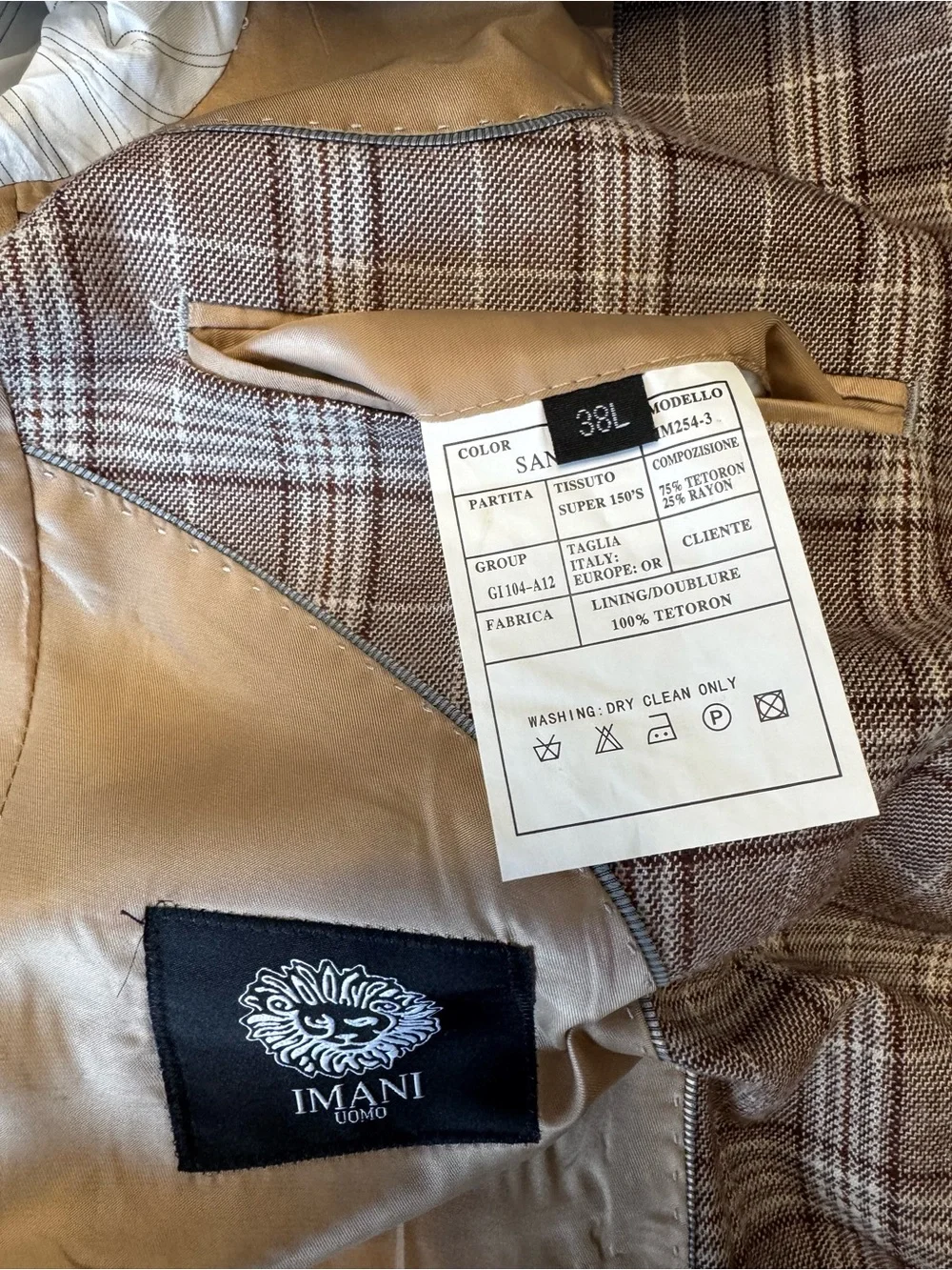 Men's Three-Piece Plaid Suit in Taupe Check